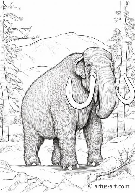 Pagină de colorat cu mamut pentru copii